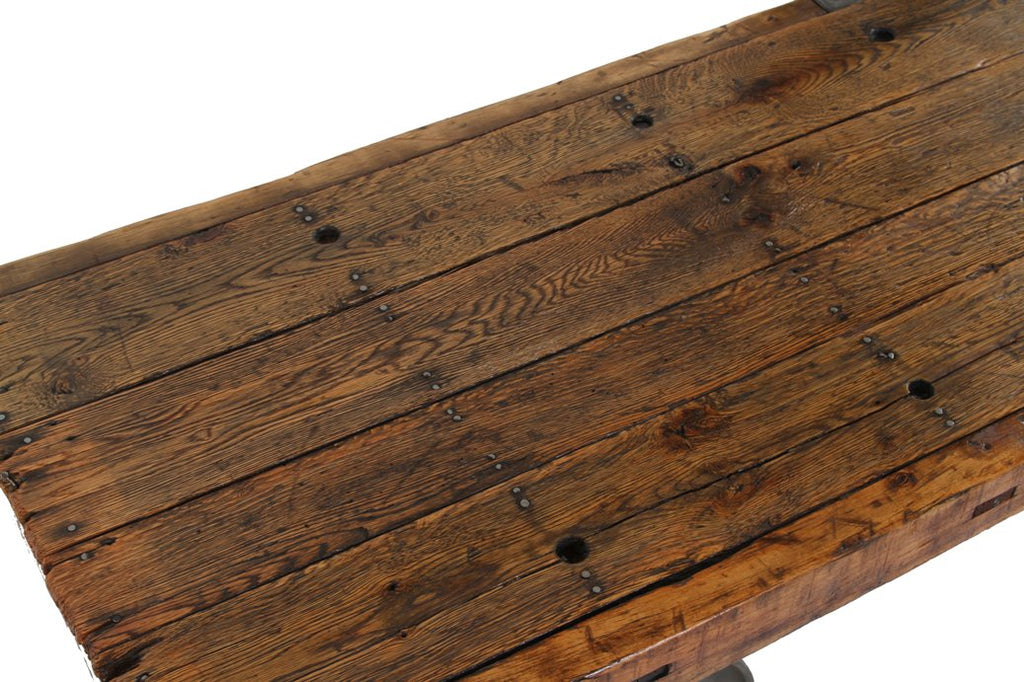 single late 1890's american industrial fully refurbished mobile burhop factory platform truck with oak wood and iron construction
