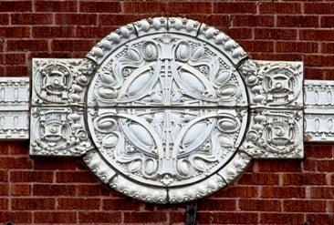 exceptional original early 20th century original "sullivanesque" midland terra cotta "plate 45" lithographed cardstock diagram of a sectional white glazed medallion