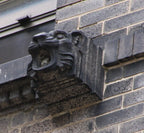 original early 20th century exterior michael reese hospital building facade hugh-garden-designed lion head fragment with unique speckled glazed finish