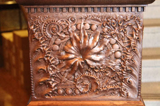 original late 1880's antique american art nouveau sullivanesque style "thistle" pattern ornamental cast bronze doorknob and matching escutcheon