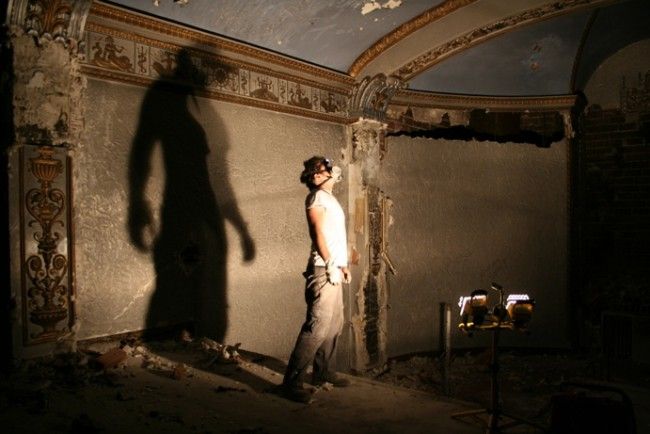 historically important c. 1930's american depression era art deco style cast plaster nauticalesque nortown theater interior lobby panel featuring man with trident