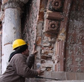original historically-important late 19th century refinished ornamental cast iron interior ywca hotel rear staircase baluster with intricate leafage and bellflowers