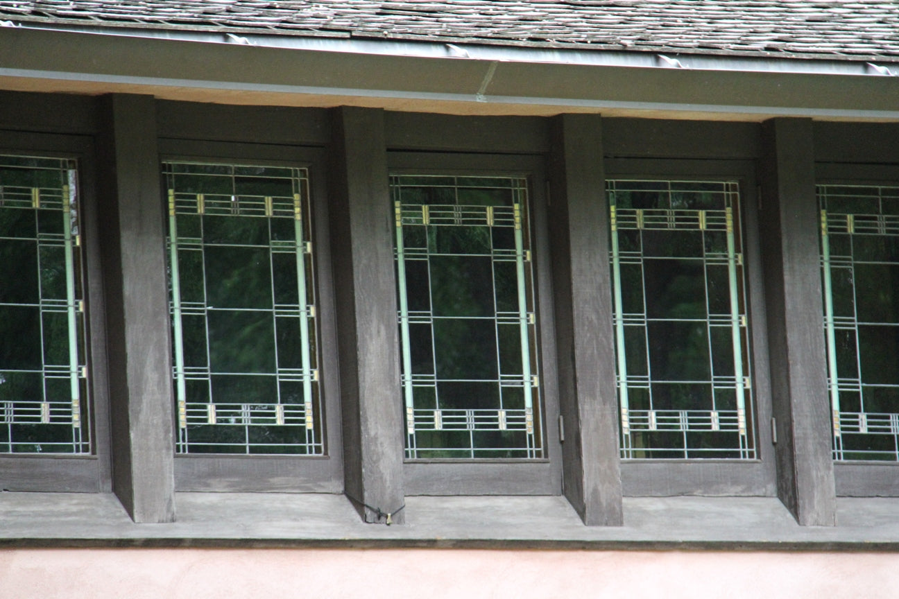 all original historically important c. 1902 american arthur heurtley house leaded art glass residential window or "light screen" with original intact wood sash frame