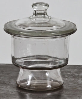 c. 1920's vintage medical heavy clear glass research laboratory desiccator with ground glass lid