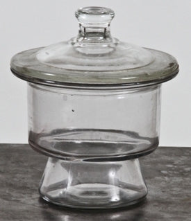 c. 1920's vintage medical heavy clear glass laboratory bench desiccator with original ground glass lid