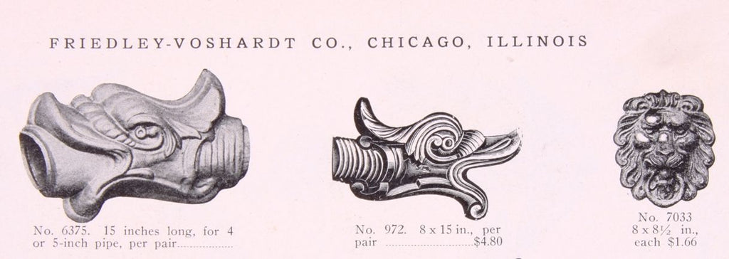 exceptional 19th or early 20th century stamped or pressed copper figural salvaged chicago friedley-voshardt gutter spout