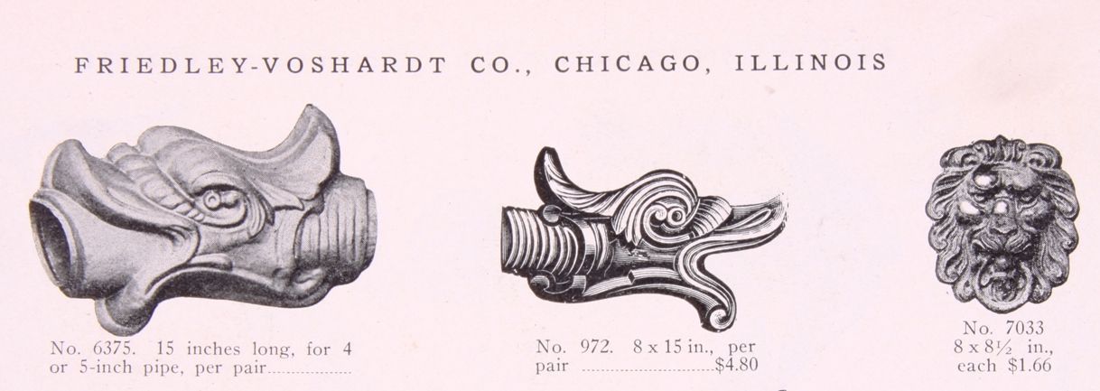 exceptional 19th or early 20th century stamped or pressed copper figural salvaged chicago friedley-voshardt gutter spout