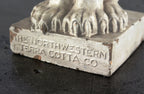 one of two original and nearly identical early 20th century white glazed figural "rearing lion" northwestern terra cotta salesman or showroom sample