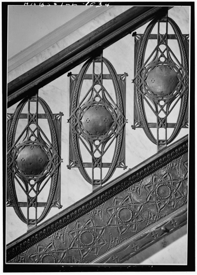documented late 19th century original chicago stock exchange building copper-plated ornamental cast iron staircases stringer section