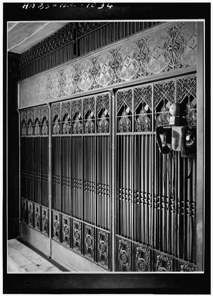 museum-quality copper-plated ornamental cast iron chicago stock exchange building louis h. sullivan-designed interior elevator transom panel