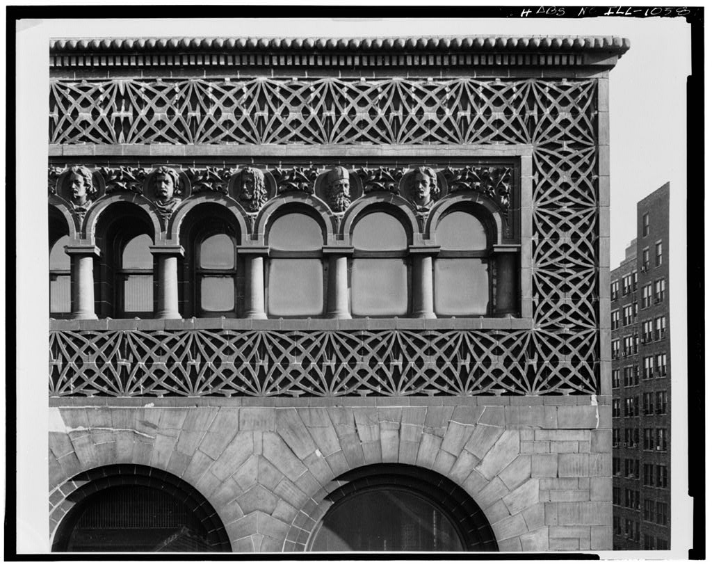 original 19th century museum-quality schiller theater (later known as the garrick) building sectional terra cotta slip glaze "geometric flower" border panel