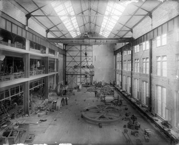 early 1930's antique american industrial 30-ton electric-powered "milwaukee crane" cast iron bridge or gantry crane manufacturer plaques salvaged from a prominent chicago foundry