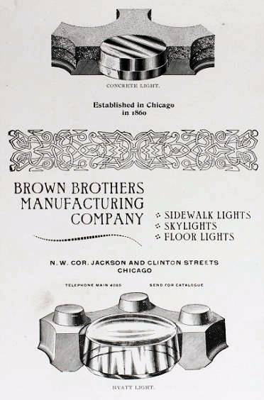 single hard to find and highly collectible original 19th century brown brothers sidewalk vault panel fragment with distinctive embossed lettering on each of the "sun-purple" lenses