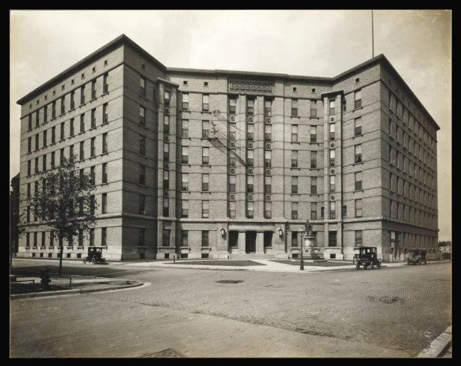 c. early 20th century ornamental cast iron prairie school style michael reese hospital interior angled staircase baluster with brushed metal finish