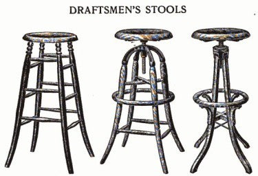 c. 1900's american industrial adjustable height varnished oak wood draftsman stool with bentwood heel ring