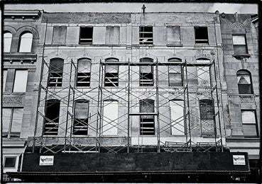 largely intact c. 1870's post-fire chicago interior painted green solid walnut wood commercial building railing with hexagonal-shaped spindle or "sticks"