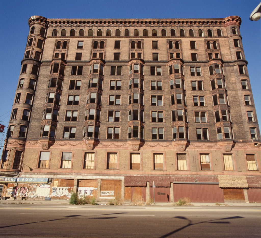 clinton j. warren-designed red slip glazed lexington hotel exterior loggia cartouche with lightly incised face