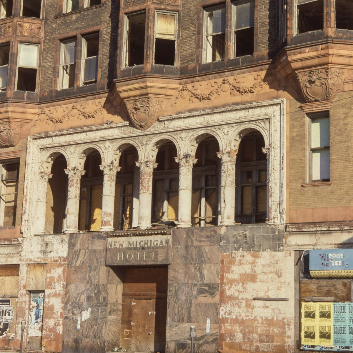clinton j. warren-designed red slip glazed lexington hotel exterior loggia cartouche with lightly incised face