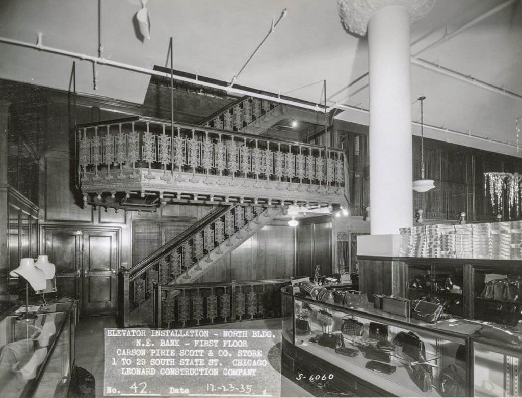 original 1899  schlesinger & mayer ornamental cast iron interior staircase baluster executed by the winslow brothers