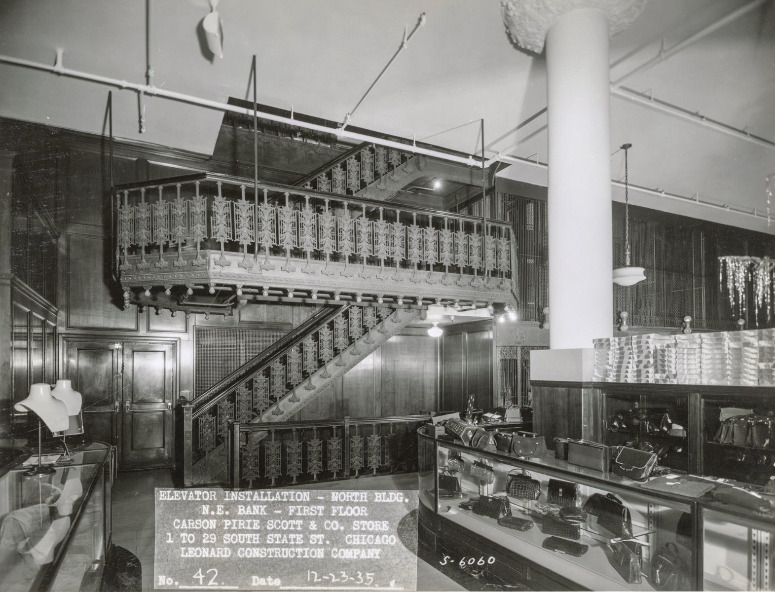original 1899  schlesinger & mayer ornamental cast iron interior staircase baluster executed by the winslow brothers
