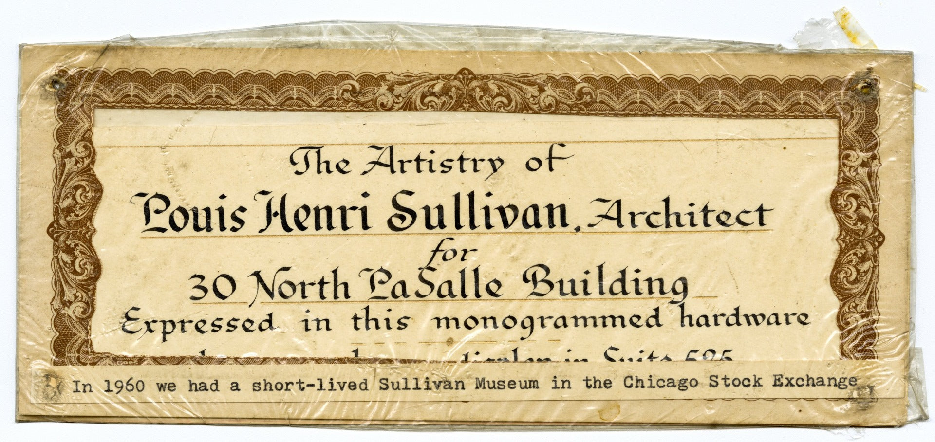 matching set of original louis sullivan-designed ornamental cast iron chicago stock exchange window sash pulls with bower-barff finish