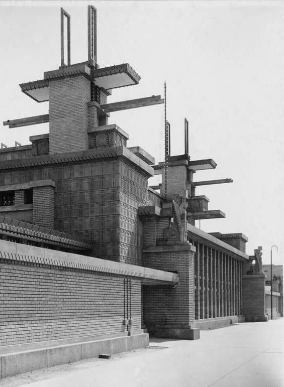 documented museum-quality c. 1914 exterior chicago midway gardens single-sided strongly geometric perforated cast concrete frieze panel