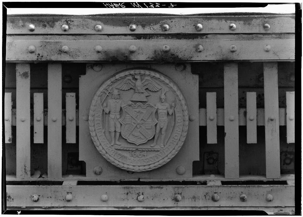 very rare original american depression era c. 1930′s wpa-era ornamental cast iron west side elevated highway surface mount emblematic rondel or plaque