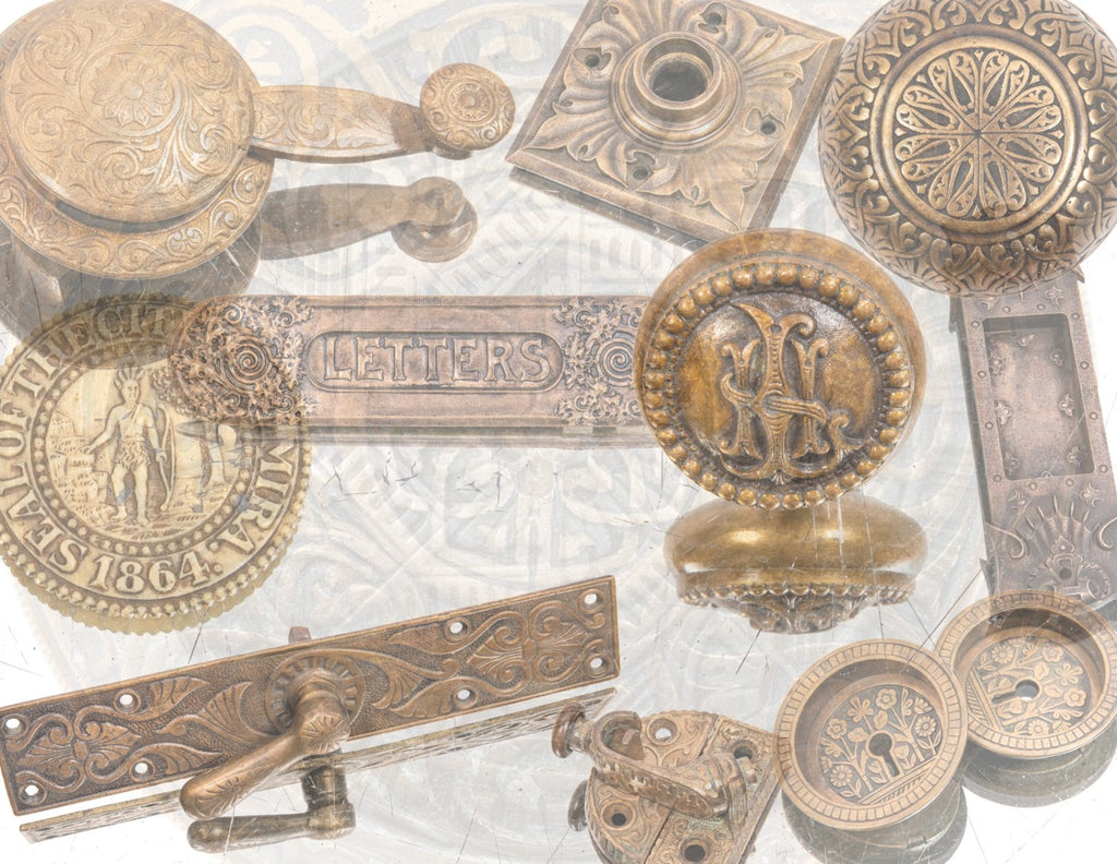 original 19th century ornamental cast brass monogrammed guestroom doorknob designed for clinton j. warren's lexington hotel