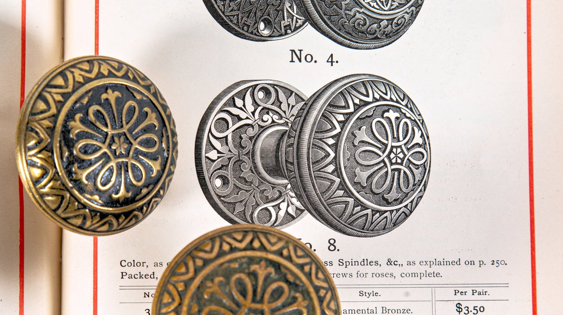 matching set of original hard to find 1880s antique american heavy ornamental cast brass yale and towne doorknobs