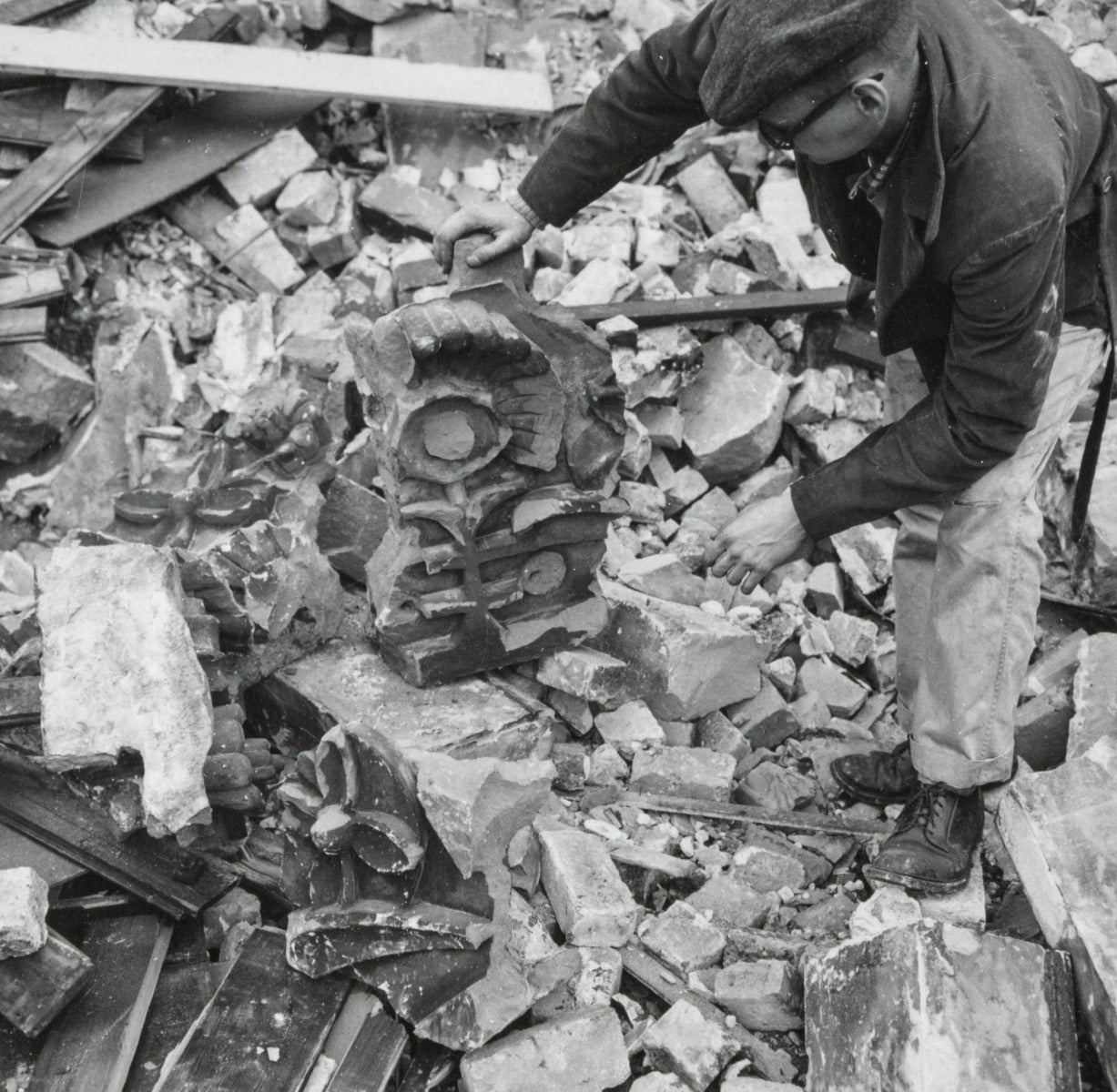 original historically important red slip terra cotta lunette fragment salvaged by richard nickel from adler and sullivan's rosenfeld building (1881)