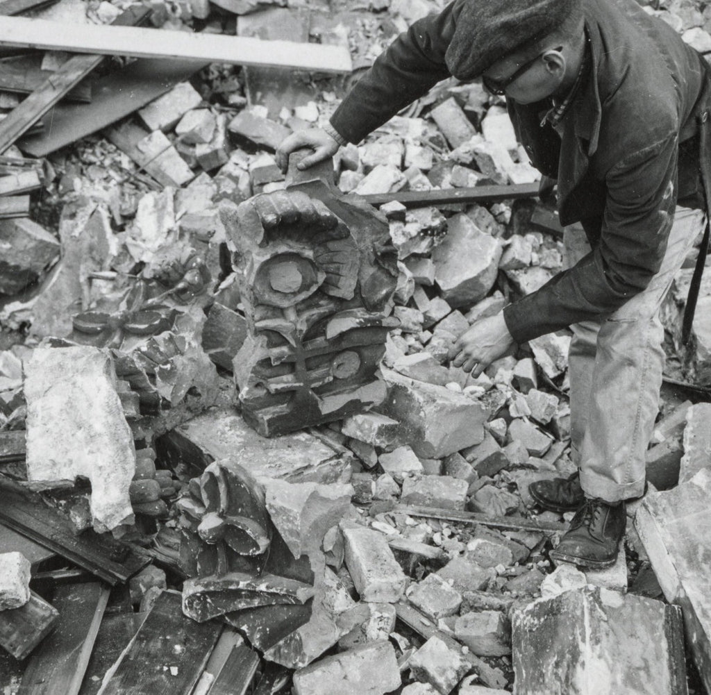 original early louis sullivan-designed exterior rosenfeld building (1881) red slip terra cotta lunette fragments