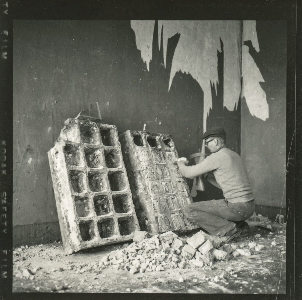 original historically important red slip terra cotta lunette fragment salvaged by richard nickel from adler and sullivan's rosenfeld building (1881)