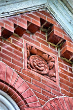 original and intact c. 1885 oversized salvaged chicago ornamental red slip glaze exterior german meeting hall terra cotta panel with with centrally located floral rosette