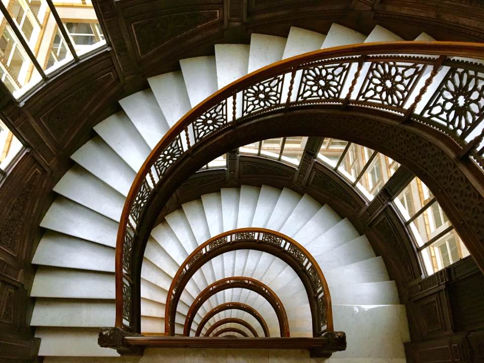 original 1888 john wellborn root-designed ornamental cast iron copper-plated rookery building staircase baluster