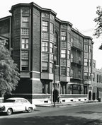 historically important adler and sullivan loeb apartment building quarter-sawn oak wood staircase newel post likely detailed by frank lloyd wright