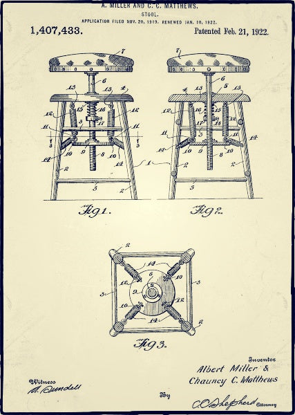 rare and highly sought after c. 1930's american antique medical patented no. 421 "set-ezy" dental stool with spring suspension seat