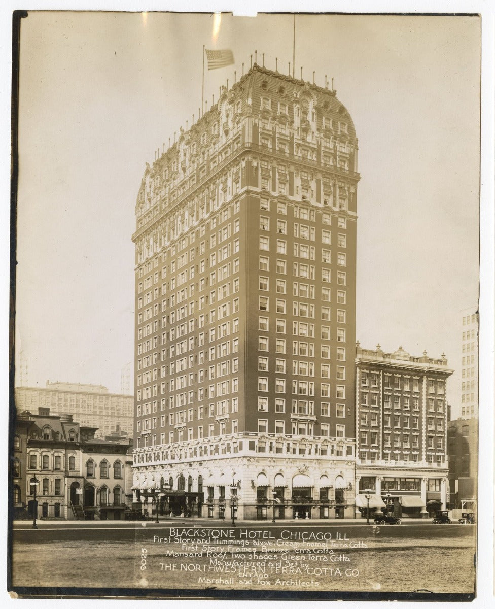 orginal custom-designed marshall and fox-designed cast brass blackstone hotel doorknob and backplate