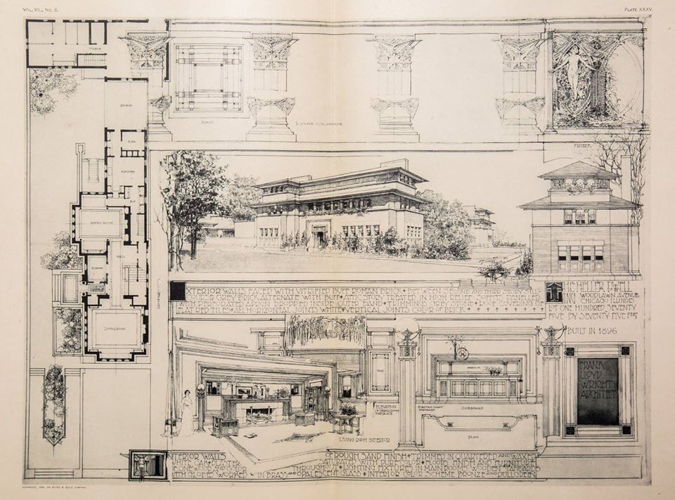 rare recast of an original frank lloyd wright-designed heller house exterior pier capital comprised of cast resin with cream-colored finish