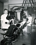 fully functional c. 1940's super streamlined american vintage medical tabletop portable fluorescent light dental x-ray film viewer with tilting lamp head and weighted base