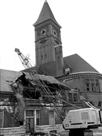 two original red slip terra cotta grotesque corbels salvaged from charles sumner frost's lake front railroad depot