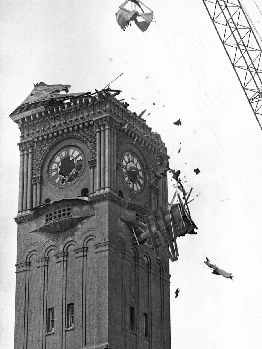 two original red slip terra cotta grotesque corbels salvaged from charles sumner frost's lake front railroad depot