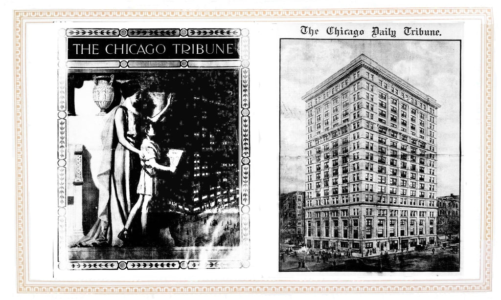 matching set of custom-designed cast brass chicago tribune building passage door backplates and knobs
