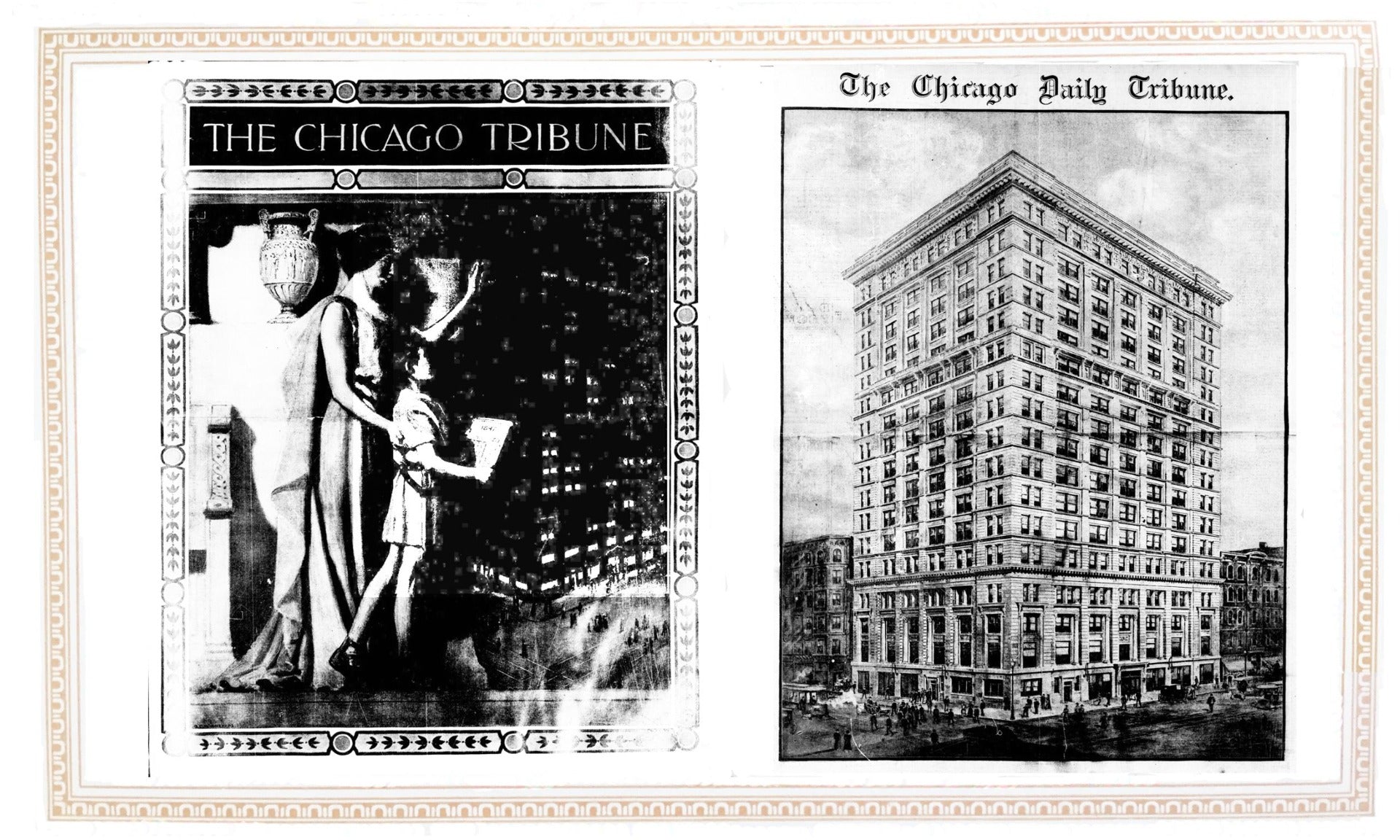 matching set of custom-designed cast brass chicago tribune building passage door backplates and knobs