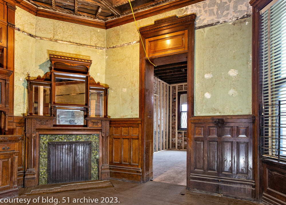 exceptional oversized all original edbrooke and burnham-designed 1880s salvaged chicago oak fireplace mantel with beveled mirrors and drawers