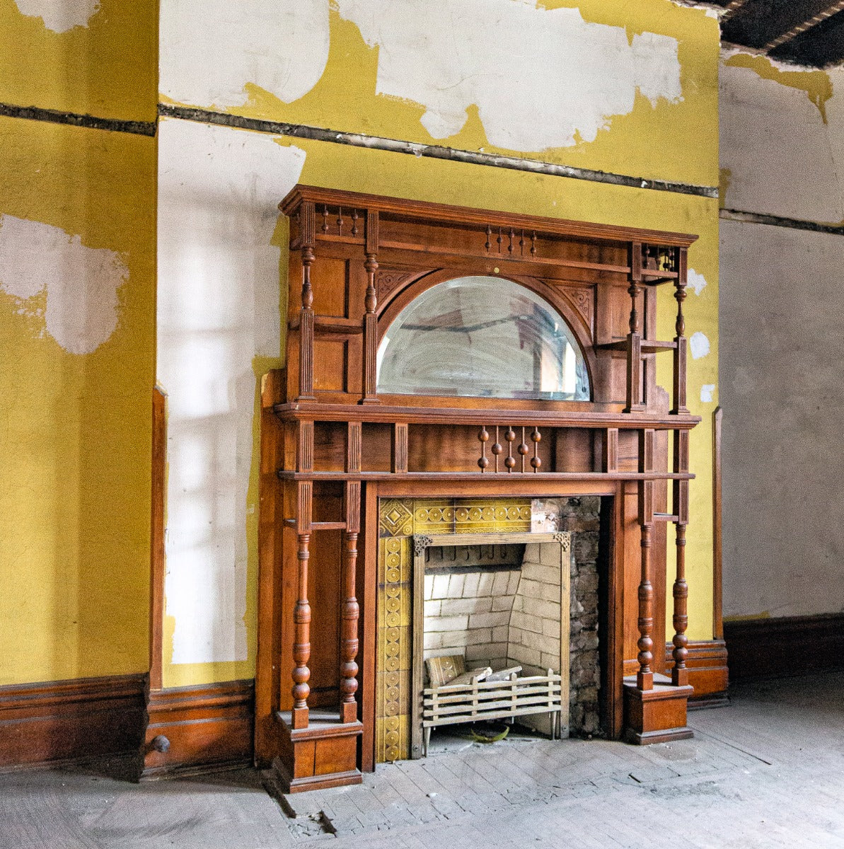 original 1888 completely intact interior residential majolica glazed fireplace tile surround salvaged from edbrooke & burnham-designed house