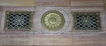 historically important original metallic gold enameled c. 1920's lakeshore drive athletic club flush mount oversized cast plaster rondel with beaded border