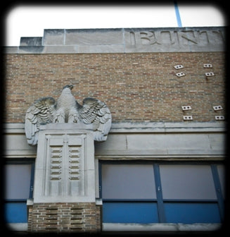 massive c. 1921 chicago prairie school "wrightesque" style carved limestone bunte candy factory exterior facade panel fragment