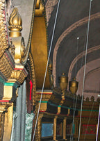 original late 1920's antique american ornamental cast plaster interior lawndale theater auditorium gold enameled flame finial with beaded border above pedestal base