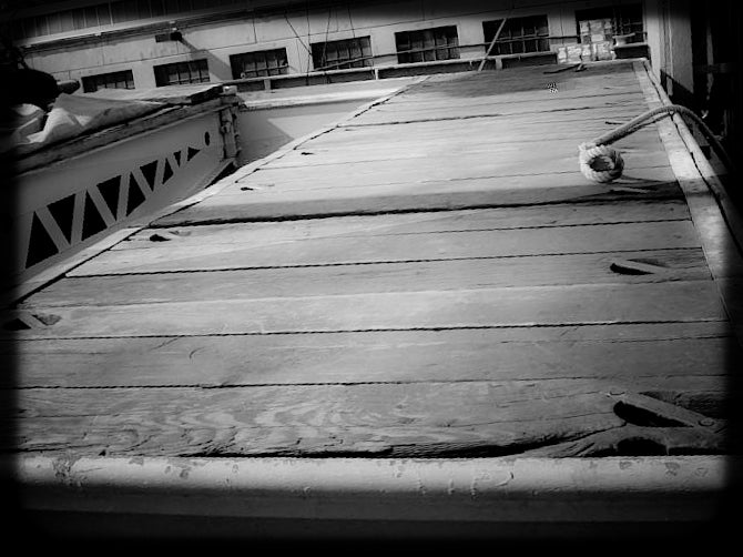 substantial c. 1940's american industrial old growth pine wood sea vessel deck hatch cover with deeply recessed "cup" handles