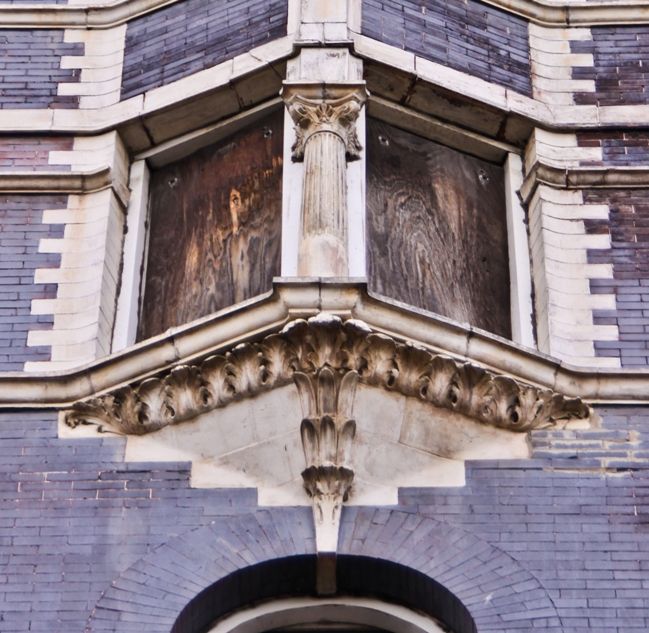 john m. van osdel ii-designed original red slip terra cotta ywca building facade exterior keystone